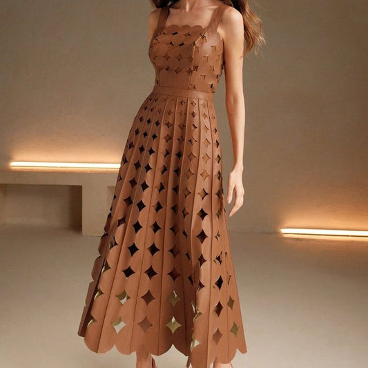 Margot Faux Leather Laser Maxi Dress