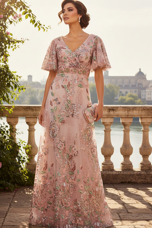 Rose Pink Margot Floral Embellished Gown