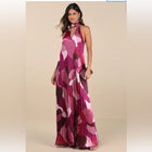 Vivienne Abstract Satin Halter Maxi Dress