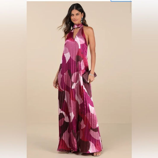 Vivienne Abstract Satin Halter Maxi Dress
