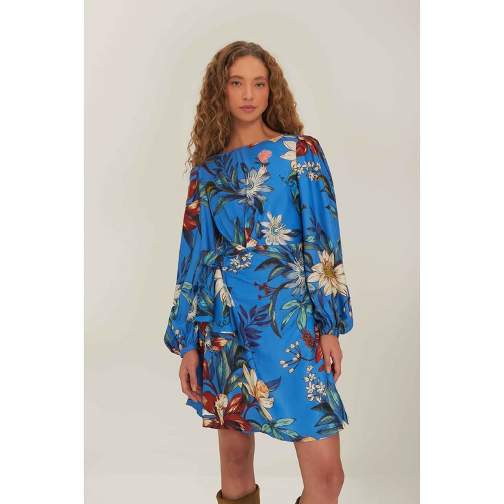 Farm Rio Dresses | Farm Rio Blue Surreal Flowers Wrap Lenzing Ecovero Mini Dress | Color: Blue | Size: S