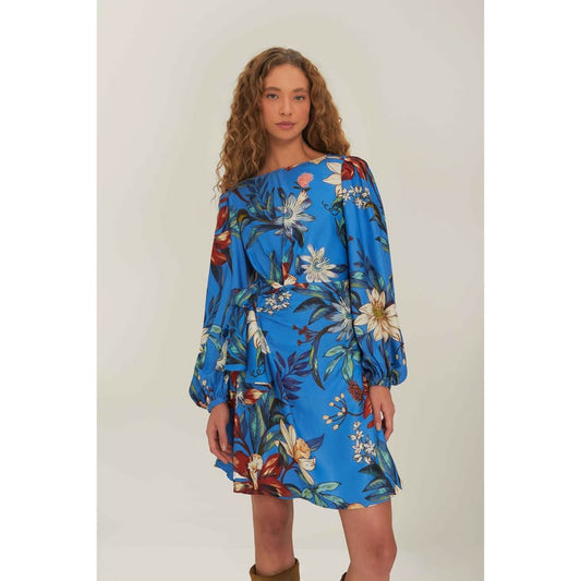 Farm Rio Dresses | Farm Rio Blue Surreal Flowers Wrap Lenzing Ecovero Mini Dress | Color: Blue | Size: S