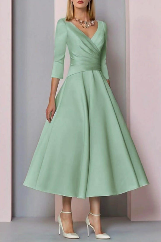 A-Line Tea Length Satin Mother Dress CM0081 - Mint Green