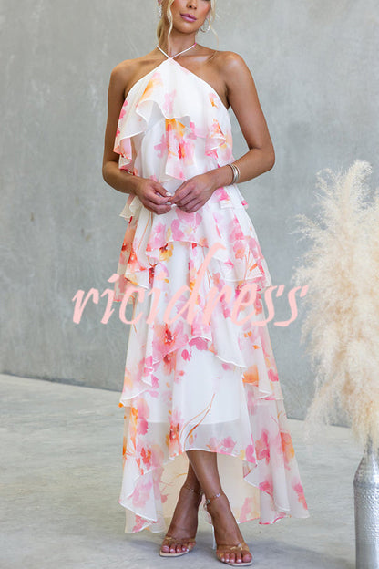 Blue Eden Chiffon Floral Maxi Dress