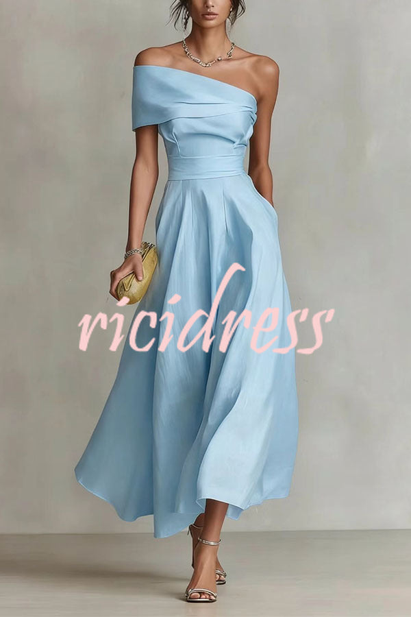 Blue Margot One-Shoulder A-Line Midi Dress