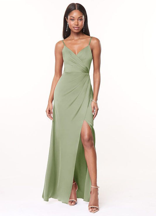 Arabella A-Line Stretch Satin Gown in Dusty Sage