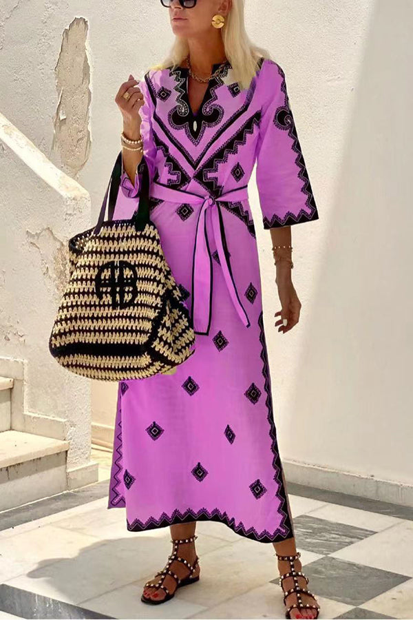 Multicolor Margot Linen Blend Ethnic Midi Dress
