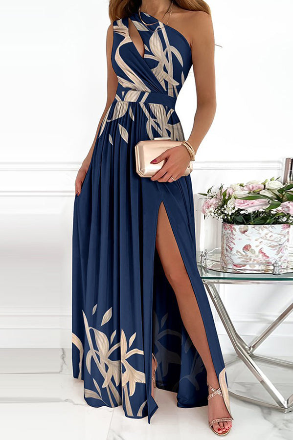 Red Jolie Floral One-Shoulder Maxi Dress