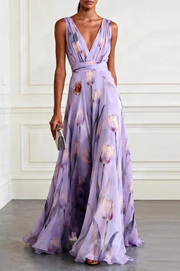 Blue Margot Tulip Print Maxi Dress