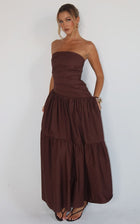 Cora Strapless Midi Dress in Chocolate