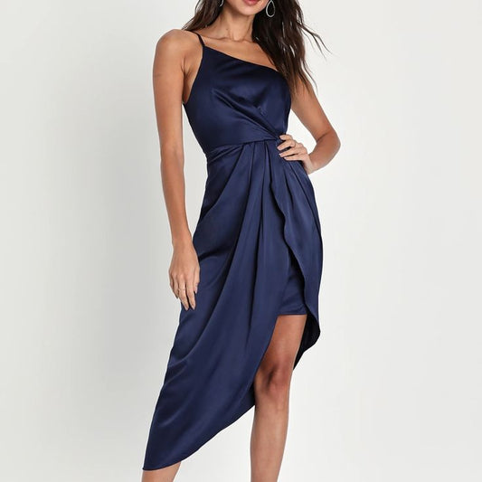 Isabelle Asymmetrical One-Shoulder Midi Dress