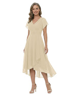 ChicSew V-Neck Short Sleeve High Low Hem Chiffon Formal Mother Of The Bride And Groom Dresses - Dusty-Blue