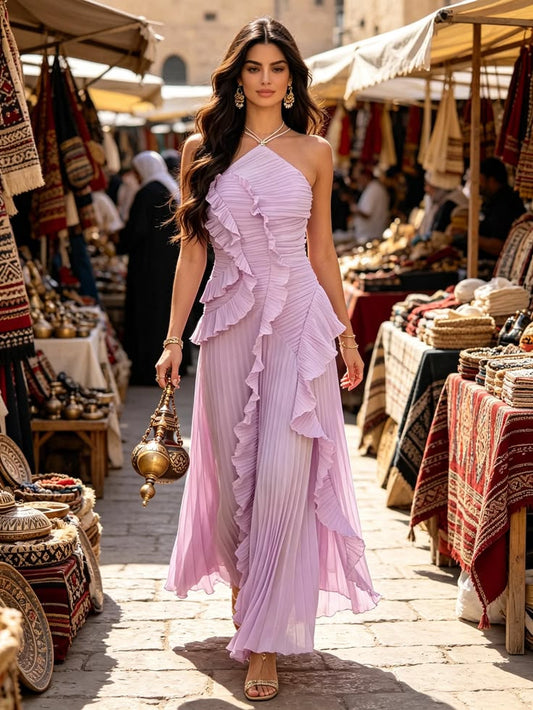 Isadora Pleated Halter Maxi Dress