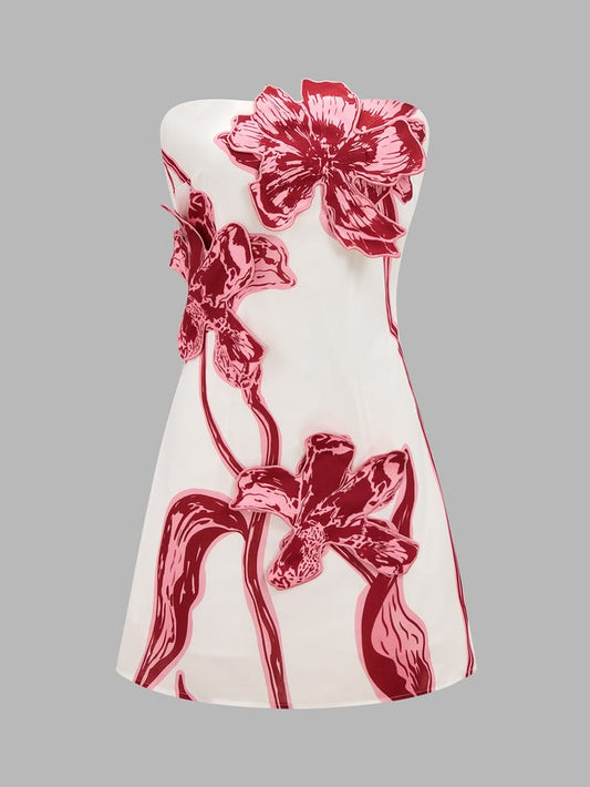 Arabella 3D Floral Strapless Mini Dress