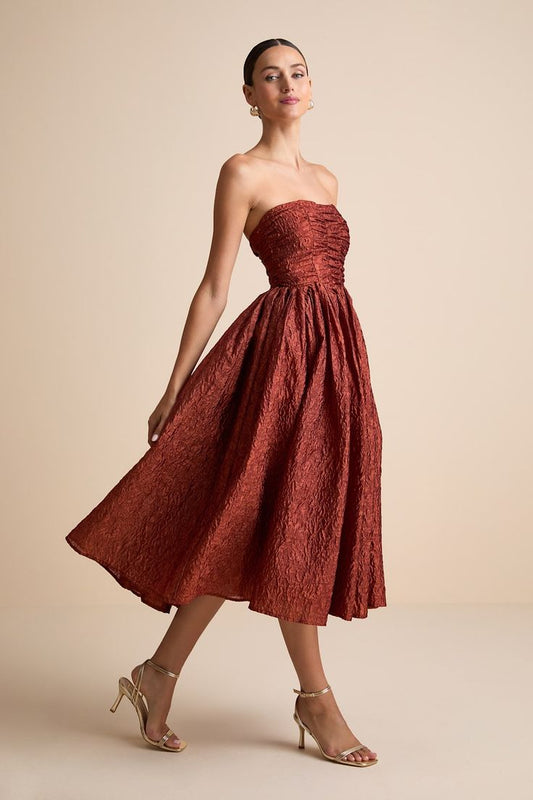 Analeia Rust Jacquard Midi Dress