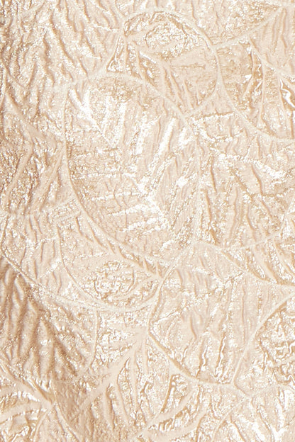 Gold Metallic Jacquard Portrait Collar Side Drape Gown