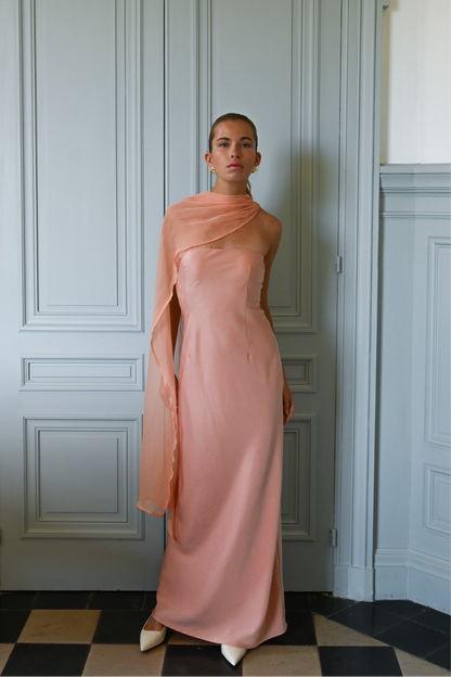 Peach Vittoria Cape Dress in Peach