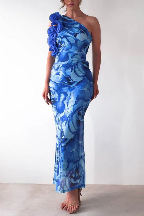 Red Margot Ruffle One-Shoulder Floral Maxi Dress