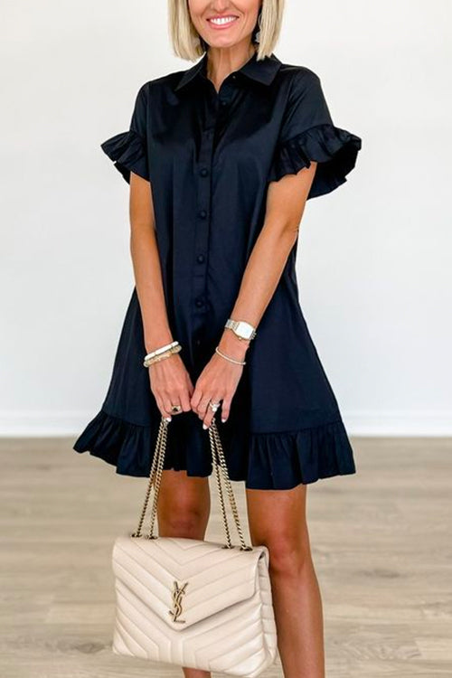 Black Harriet Ruffle Shirt Dress