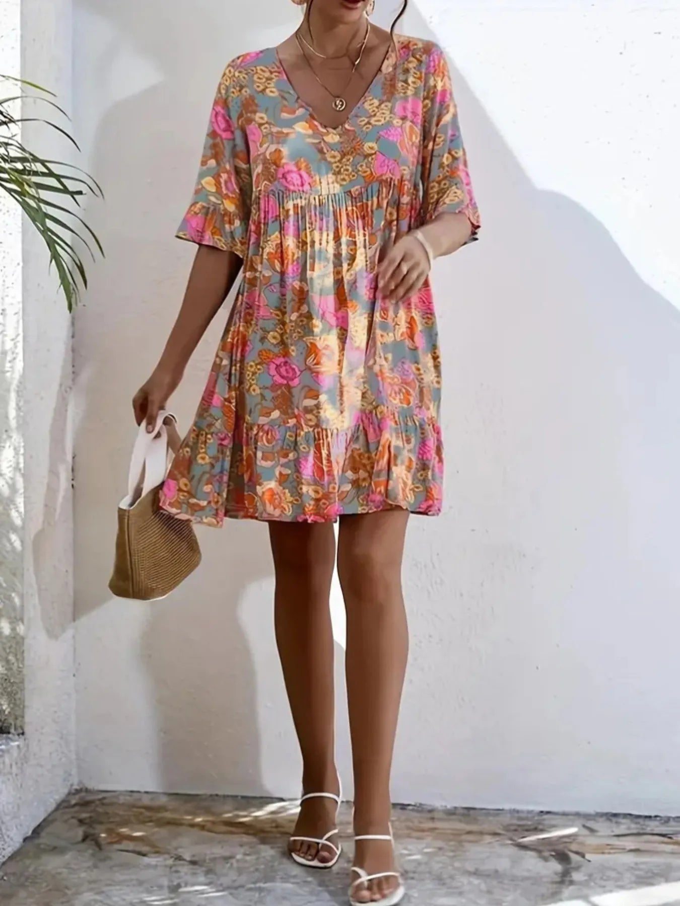 Neck Tiered Dress Margot Printed V-Neck Tiered Dress