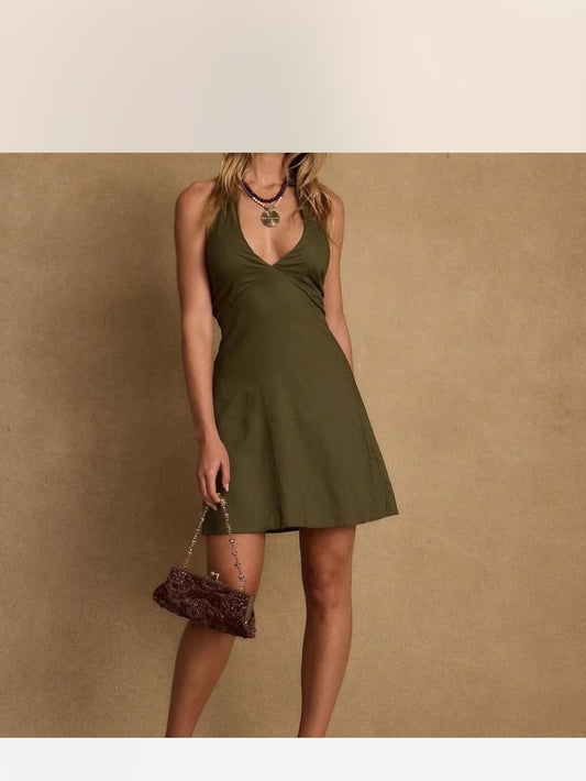 12th Tribe Dresses | Emma Olive Linen Mini Dress | Color: Green | Size: Xs