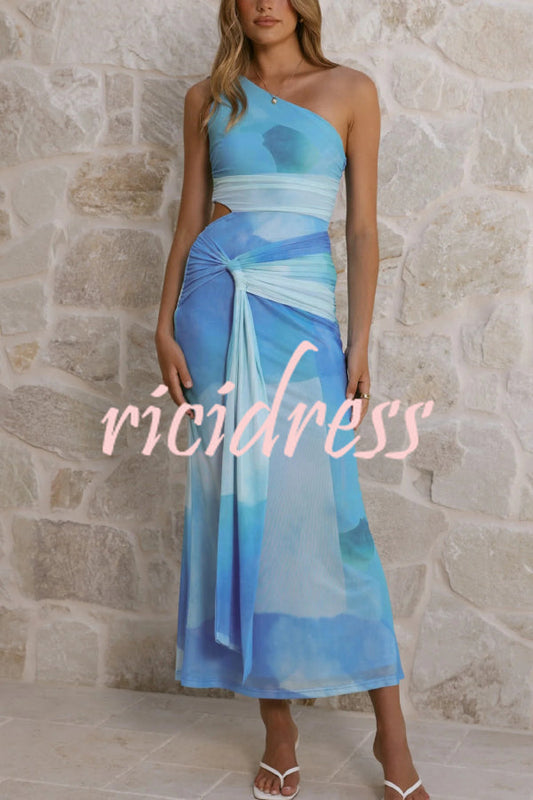 Blue Marlowe Printed One-Shoulder Maxi Dress