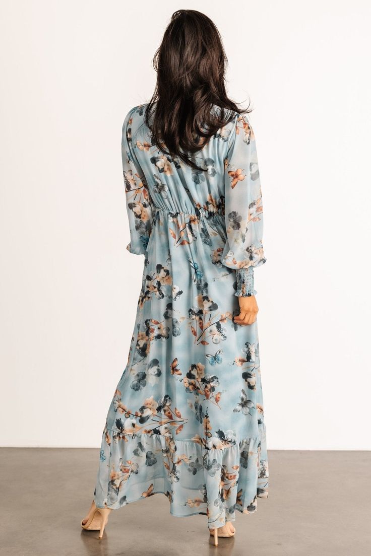 Luciana Maxi Dress | Cyan Blue Floral - XS