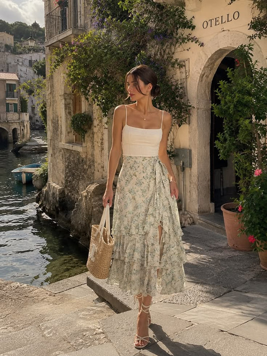 Marlene Floral Ruffle Tiered Midi Skirt