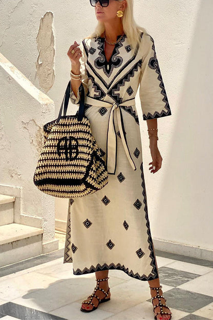 Multicolor Margot Linen Blend Ethnic Midi Dress
