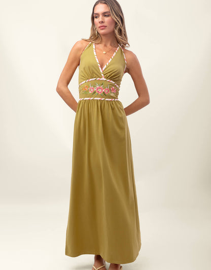 Selena Olive Silk Midi Dress