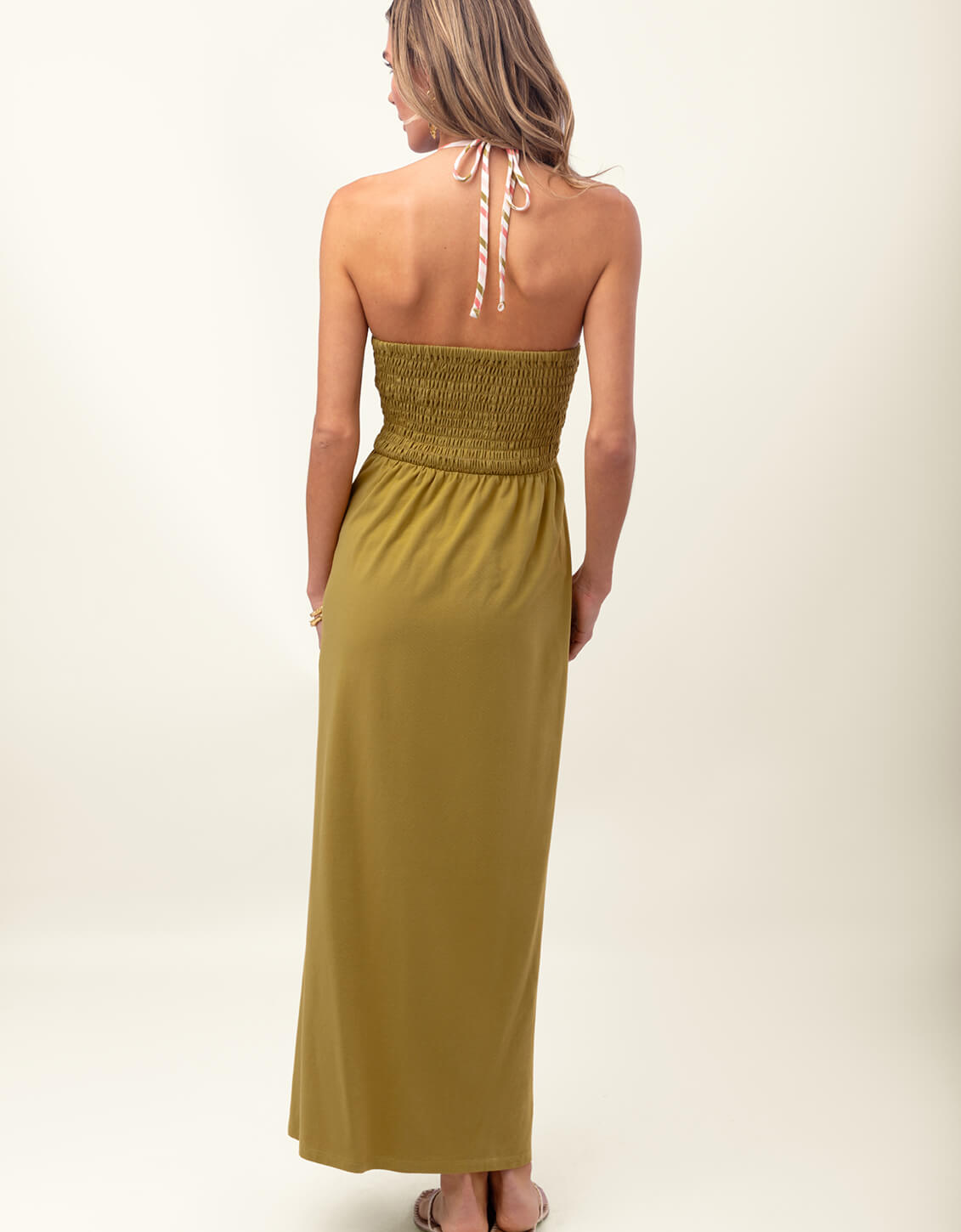 Selena Olive Silk Midi Dress