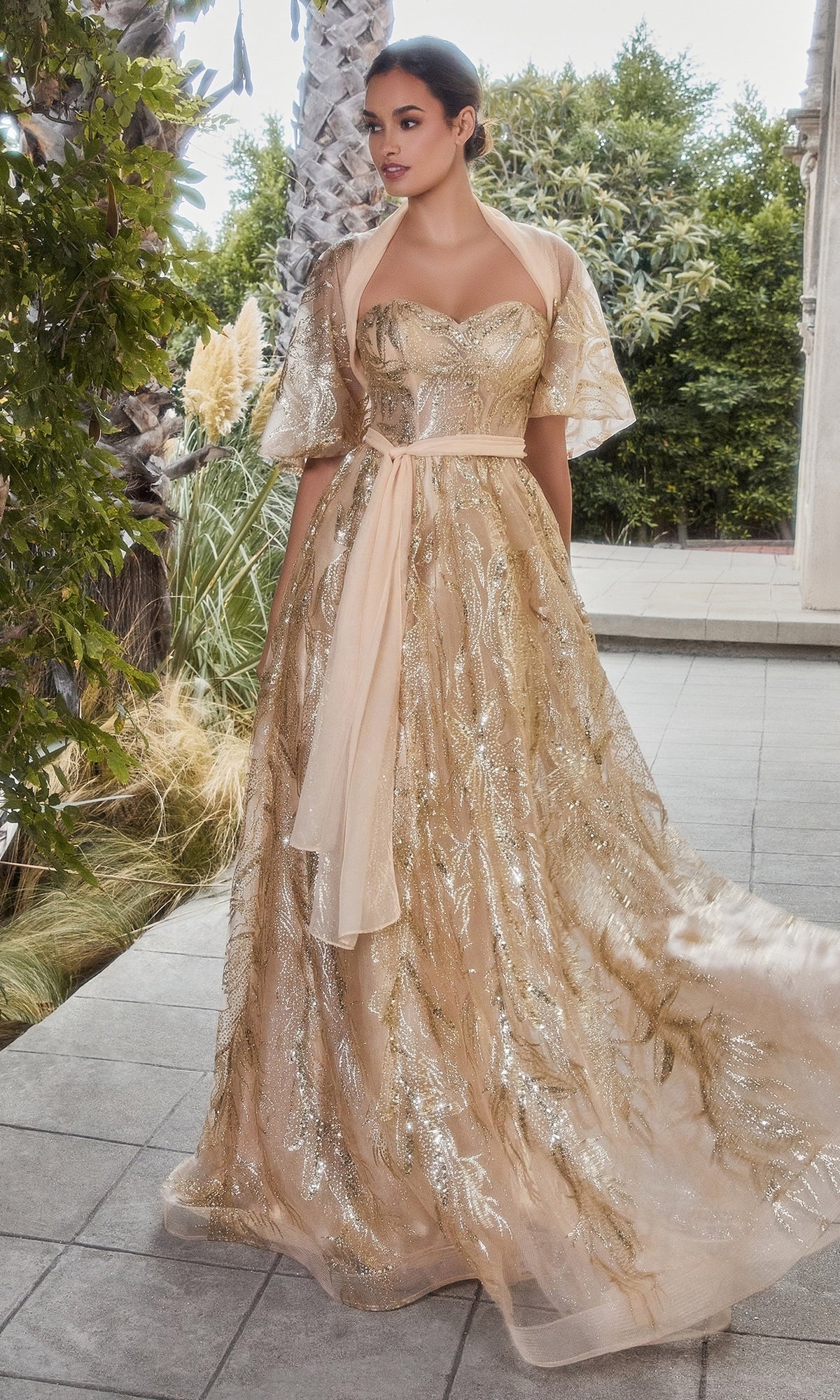 Silver Arabella Satin Ball Gown with Capelet