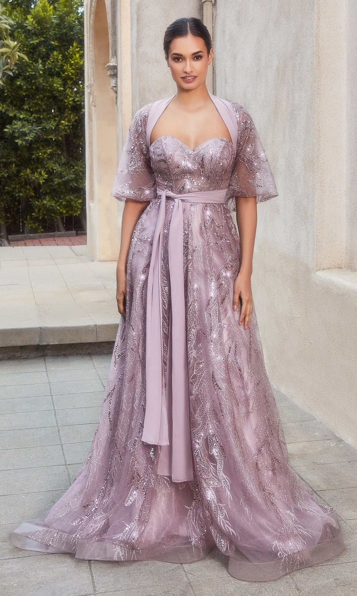 Gold Arabella Satin Ball Gown with Capelet