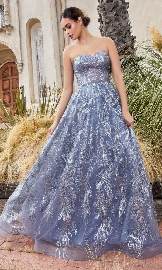 Smoky Blue Arabella Satin Ball Gown with Capelet
