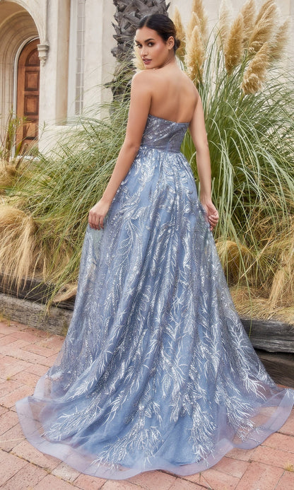 Smoky Blue Arabella Satin Ball Gown with Capelet