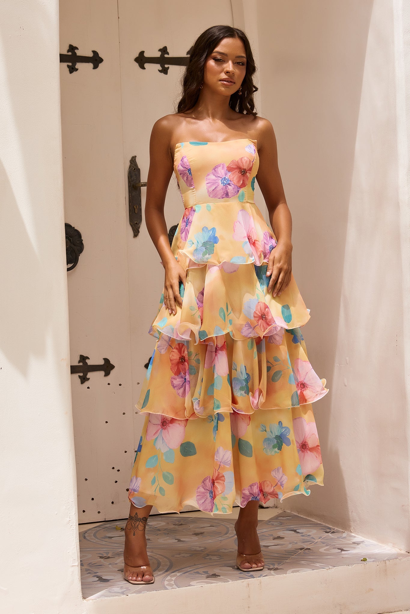 Yellow Multi Daydream Chiffon Maxi Dress