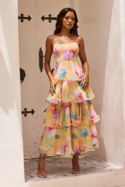 Yellow Multi Daydream Chiffon Maxi Dress