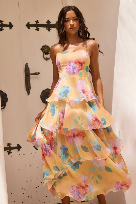 Yellow Multi Daydream Chiffon Maxi Dress