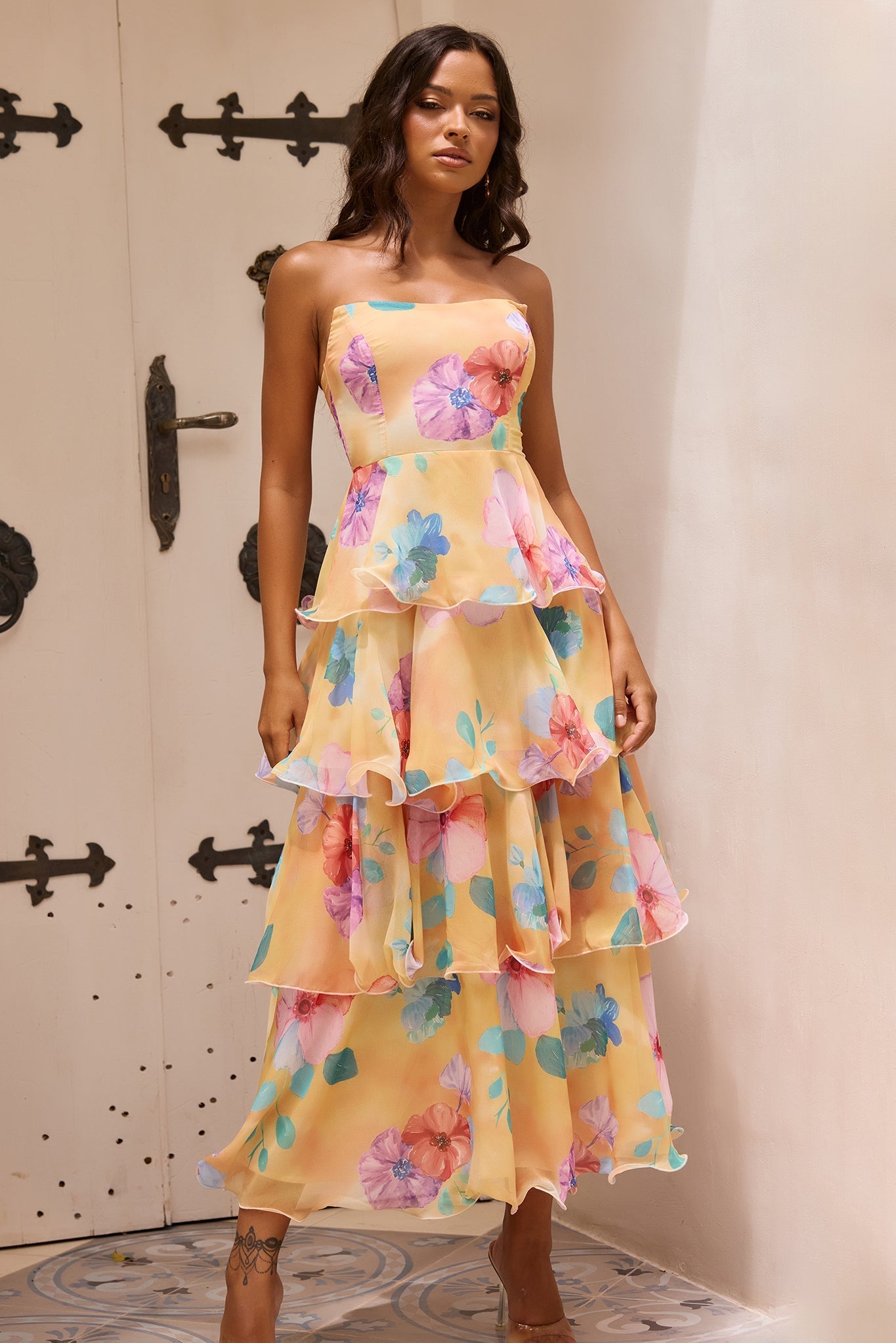 Yellow Multi Daydream Chiffon Maxi Dress