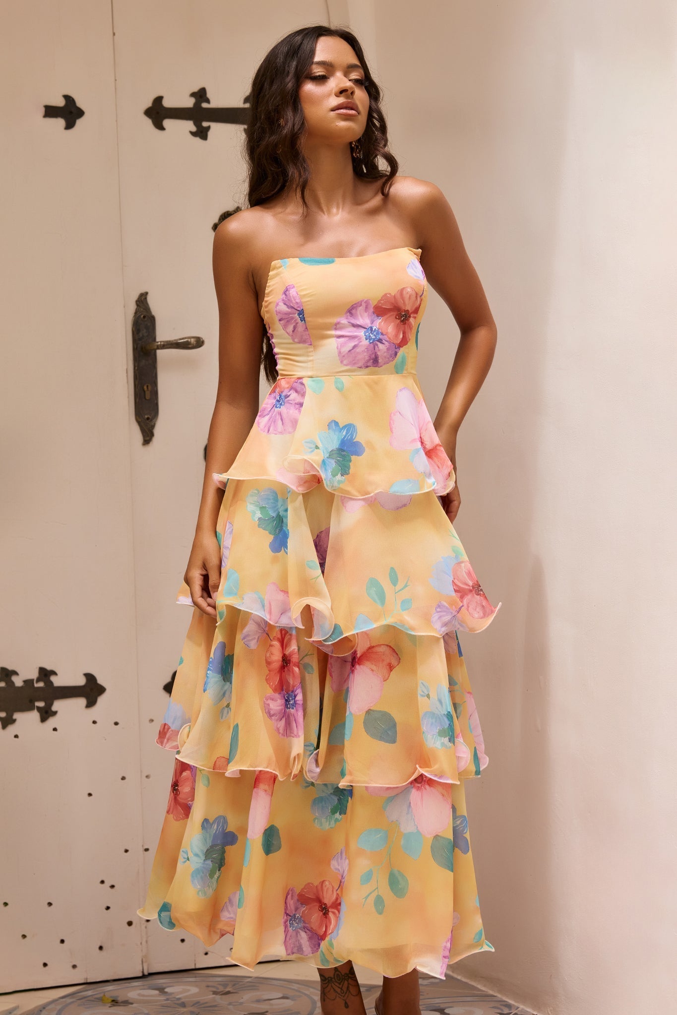 Yellow Multi Daydream Chiffon Maxi Dress