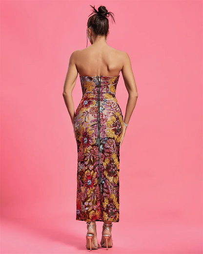 MULTI Violet Embroidered Backless Gown