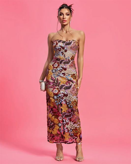 MULTI Violet Embroidered Backless Gown