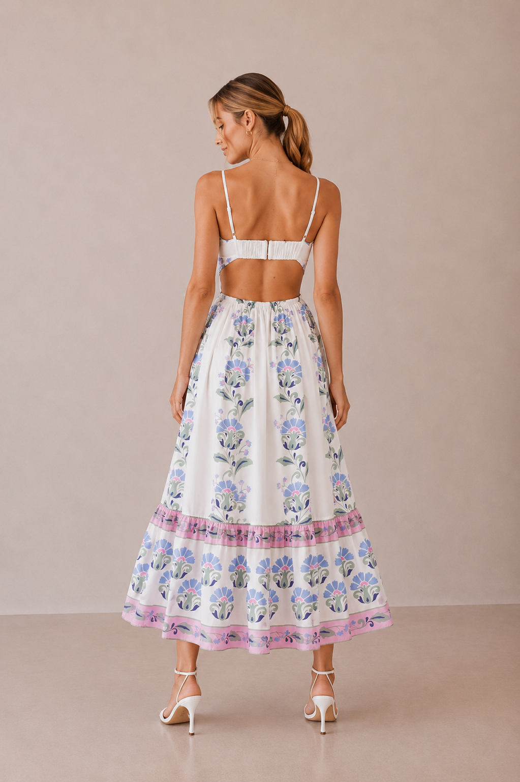Cream Arabella Floral Border Midi Dress