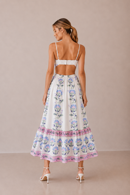 Cream Arabella Floral Border Midi Dress