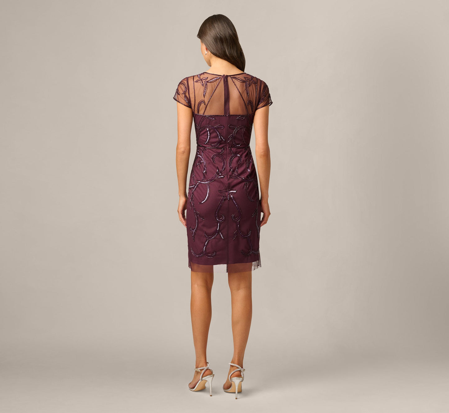 Night Plum Violet Beaded Illusion Sheath Dress