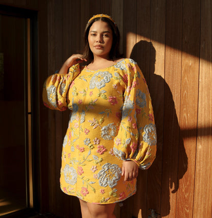 Yellow Jacquard Margot Jacquard Midi Dress in Sunshine