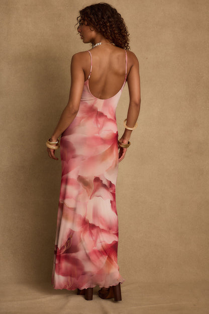 Amora Pink Floral Mesh Maxi Dress - M