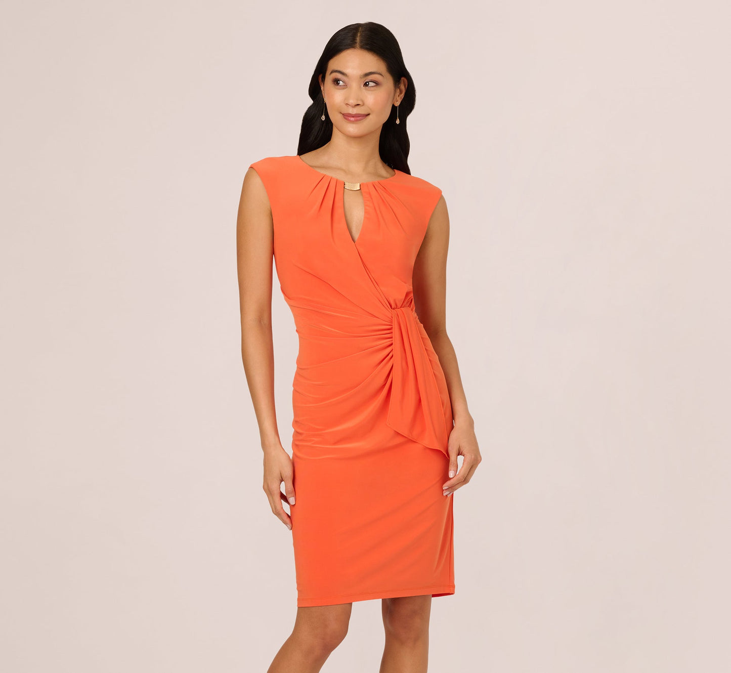 Papaya Isla Jersey Keyhole Draped Sheath Dress