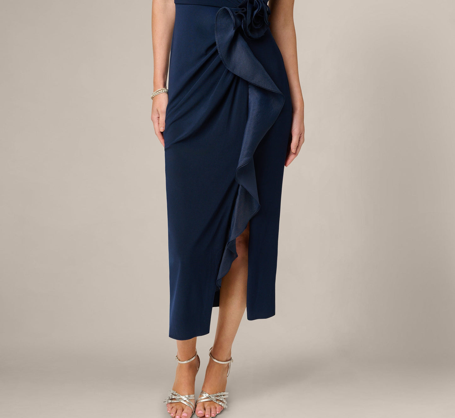Midnight Adrianna Navy Rosette Wrap Dress
