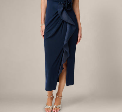 Midnight Adrianna Navy Rosette Wrap Dress